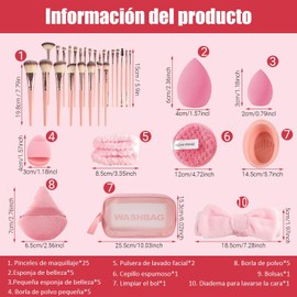 Set de Brochas de Maquillaje, 51 Piezas con Cerdas Sintéticas Suaves, Brochas de Maquillaje Profesional, Color Rosa con Estuche de Viaje, Set de Brochas para Maquillaje, para Rostro Ojos y Difuminado