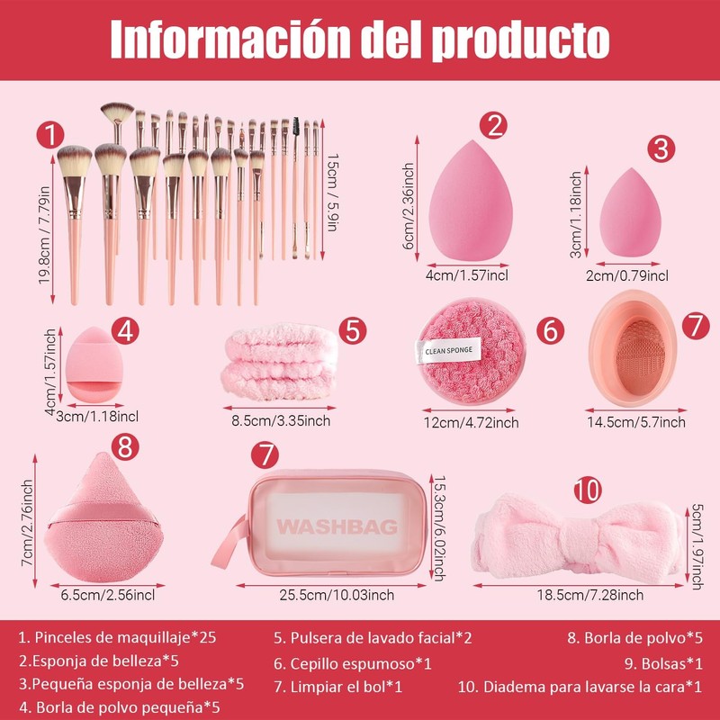 Set de Brochas de Maquillaje, 51 Piezas con Cerdas Sintéticas