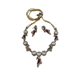 Peacock Victorian Fusion Ethenic Trending Necklace Set Bollywood Style Dual Tone with Trending Indian Boho Jewelry necklace set earrings Jaipur Indian necklace set