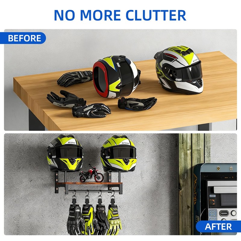 KEVANLY Helmet Holder Wall Mount,Motorcycle Helmet Holder with 4 Hook