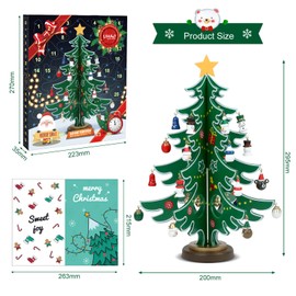 LIHAO Advent Calendar 2024 24 Days Christmas Countdown Calendar Wooden Tree with Miniature Ornaments Tabletop DIY Mini Tree for Christmas Desk Decoration or Gift