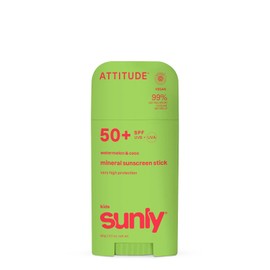 ATTITUDE Kids Mineral Sunscreen Stick SPF 50, Broad Spectrum Zinc Oxide, EWG Verified, Non-Nano, Mess-Free Stick for Face & Body, Lightweight Non-Greasy, Vegan, Watermelon & Coco Scent, 60 grams