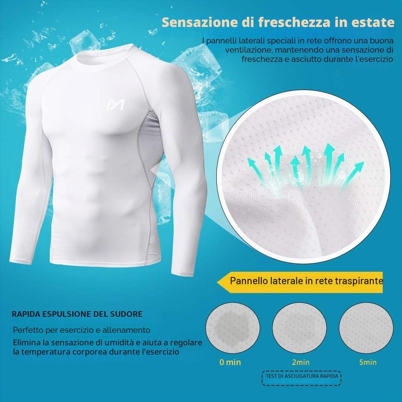 MEETYOO Maglietta Compressione Uomo, Maglie Maniche Lunghe/Corta T Shirt Sportiva