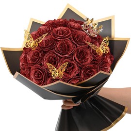 DIY Mother's Day Gift Glitter Rose Bouquet - 24/36 Artificial Red Roses with Glitter, Perfect for Graduation Bouquet, Anniversaries, Weddings & Engagements:_pink_24pcs
