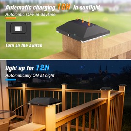 VOLISUN 4x4 Solar Post Cap Light Outdoor Waterproof 12pack,Solar Fence - Post Lights for 4x4 Wooden/Vinyl Post,Black Deck Cap Light Solar Powered for Garden/Patio/Porch