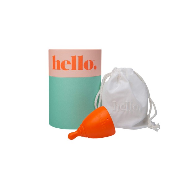 The Hello Cup Small / Medium Menstrual Cup, BPA Free, Reusable, Hypoallergenic, Recyclable, Medical Grade TPE, No Silicone, No Rubber, No Latex, Long Lasting, Smooth & Comfortable, S / M 1 ct. Orange