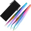 2 Pieces Straight and Curved Tip Tweezers Eyelash Extension Tweezers,