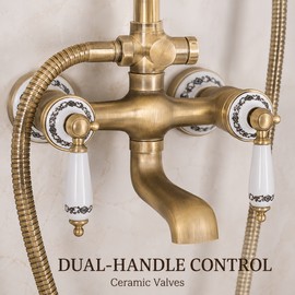 Antique Brass 8-Inch Rainfall Shower System with Hand Shower & Dual Handles