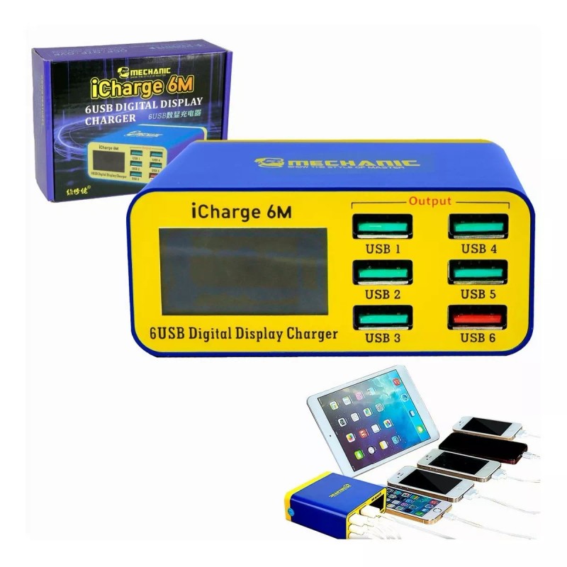 Celmex Multi Cargador De 6 Puertos Usb Con Pantalla Digital