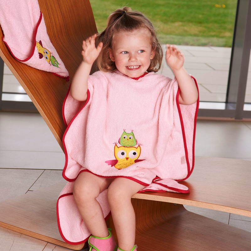 Playshoes Unisex Kinder Frottee-poncho Bademantel Handtuch, Eule, L Ab Ca.
