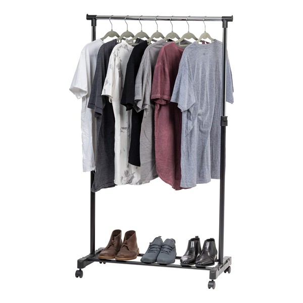 IRIS USA Rolling Adjustable Single-Rod Clothes Garment Rack