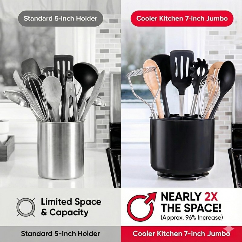 Cooler Kitchen Jumbo Extra Large Sturdy Rotating Black Utensil Holder