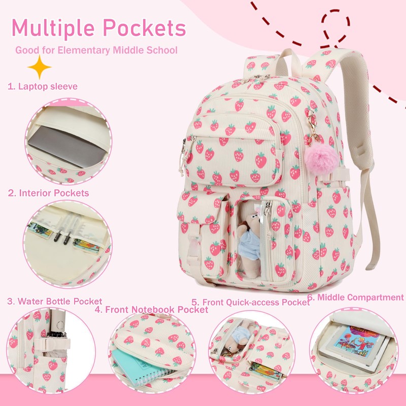 AUIVTY Corduroy Bow Backpack for Girls Teens School Bookbag with