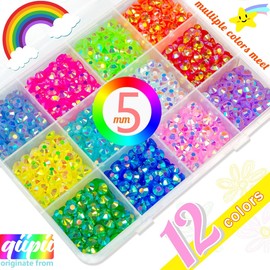 qiipii 12 Color Jelly Resin Rhinestones for Crafting 5mm Flatback Stones Gems Bright Rainbow Colorful AB SS20 Non Hotfix Diamonds Charms for Nails Face Eyes Makeup DIY Crafts Tumblers Bedazzling Mugs
