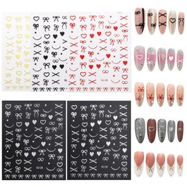 LQIOACU Pack of 5 Nail Stickers Bow Tie Nail Stickers Heart Nail Stickers Heart Charms Nails