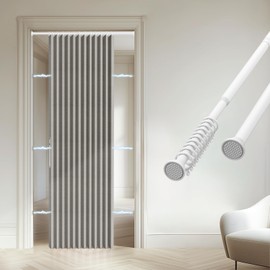 gonnrly Accordion Door Curtain - 100% Light-Blocking Bedroom Door Curtain with Included Rod for Easy Installation, Suitable for Doorway Privacy Grey 53" W x 78" L