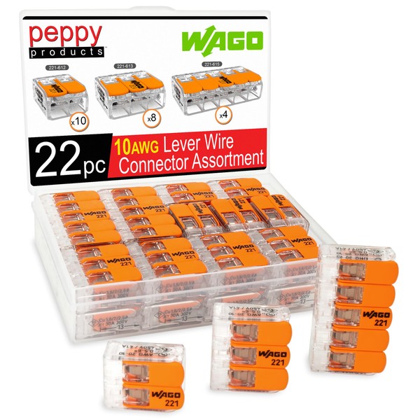 WAGO 221-61x Lever Nuts 22pc 10AWG Lever Wire Connector Assortment