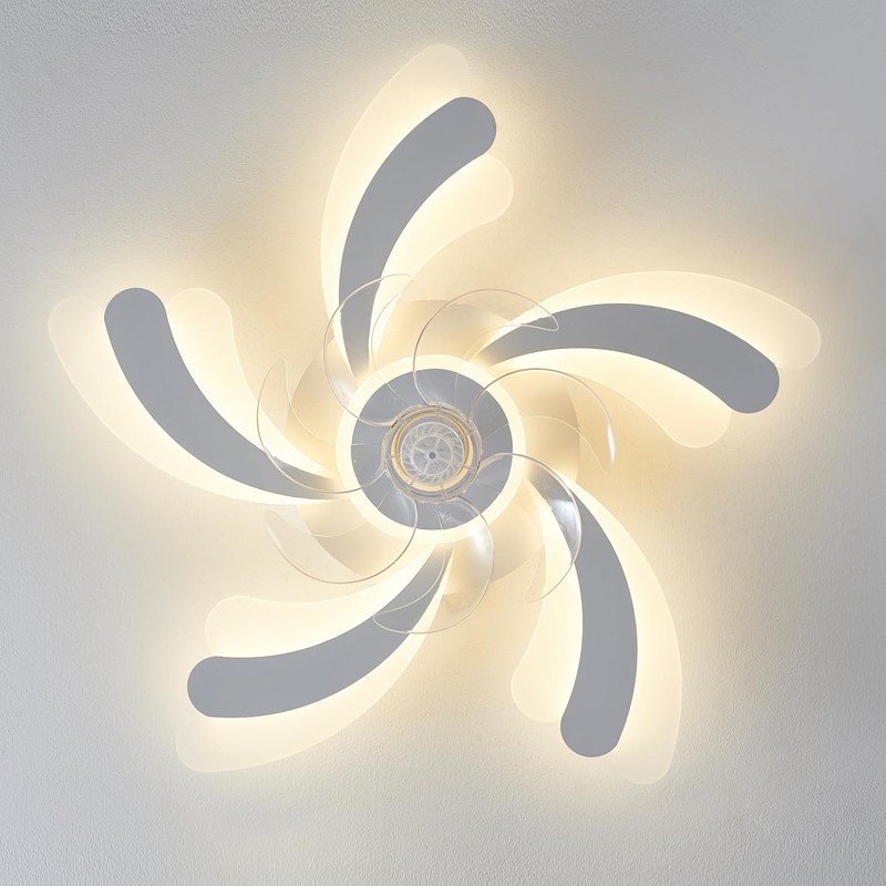 Dalouguan Ceiling Fan with Lights Remote Control, White Flower Ceiling