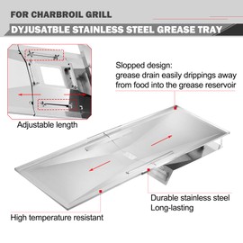 463230515 Grease Tray Replacement Parts for Charbroil Grill Parts 463240115 463230514 463230710 Adjustable Drip Tray 5 / 6 Burner Catch Pan G416-0015-W1 G651-1200-W1A Grill Parts with Pan Tank Shield