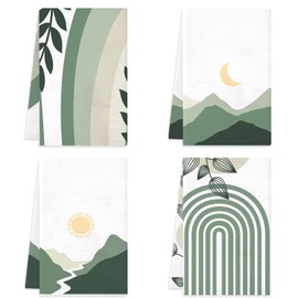 Toallas de cocina bohemias, paquete de 4 toallas de cocina de té Boho Mountains Rivers, paño de secado absorbente para cocinar hornear, 16 x 24 pulgadas