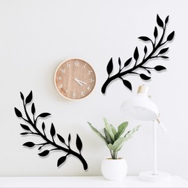 Yuzhuo 2 Pieces Metal Tree Leaf Wall Décor Branch Leaf Wall Art for Indoor Outdoor Garden Home Bedroom Living Room Decorations (Black)