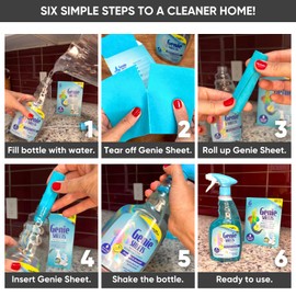 Genie Sheets Bathroom Cleaner | Concentrate Makes 6 24oz Refills | Professional-Strength | Just Add Water | Sustainable Eco-Friendly Plant-Based Solution | 6 Sheets