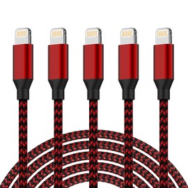 MFi Certified 5Pack[6-6-6-6-6ft] Nylon Braided 1Phone Charger Lightning Cable Fast Charging & Syncing Long Cord Compatible 1Phone 11Pro Max/11Pro/11/XS/Max/XR/X/8/8P/7/7P and More-Black&Red