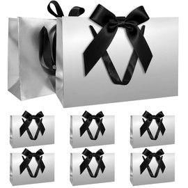 SKEFOLI Gift Bags Silver Gift Bags with Ribbon Handles, Set of 8, 30x20x10 cm, Ideal for Birthday gift bag, Anniversaries wedding gifts