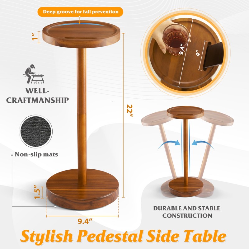 Drink Table, 24.4" Tall Compact Side Table with Phone Slot