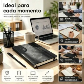 5pcs Libreta A5 Pasta Dura Escolar Oficina  5 Bolígrafos                                                                                              