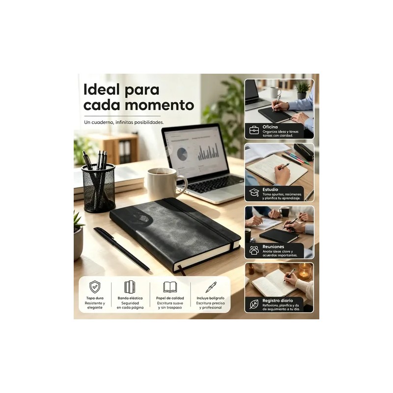 5pcs Libreta A5 Pasta Dura Escolar Oficina 5 Bolígrafos
