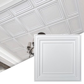 Art3d 12-Pack PVC Drop Ceiling Tiles (48 Sq.Ft), 24"x24" Decorative Panels for Home and Office, 2ft x 2ft, Bright White Finish