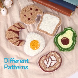 auvnei Punch Needle Kit, 6 Pattern Food Design Easy Punch Needle Kits Adults Beginner, Decoration Coasters Punch Needle Embroidery Kit with Patterns Tools Adhesive Felt Yarns Embroidery Hoop