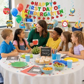 First Day of Kindergarten Decorations Banner with Hanging Swirls