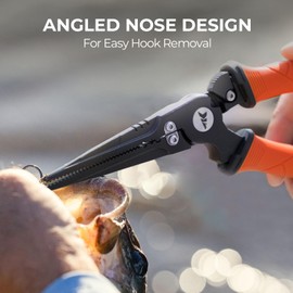 KastKing Paradox 9" Fishing Pliers, Saltwater Resistant 420 Stainless Steel Fishing Tools, 9" Angled Nose Fishing Pliers Hook Remover with Ergonomic Handle, Fishing Gear Line Cutter