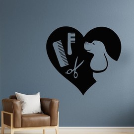 Large Vinyl Wall Decal Dog Scissors with Comb Pet Grooming Decor Stickers Mural (L147) Black