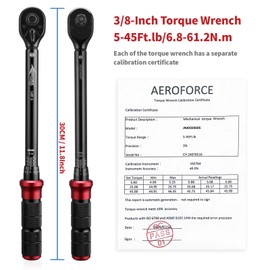 AEROFORCE 3/8-inch Drive Torque Wrench Set（5-45 Lb.ft/6.8-61.2 Nm）72 Tooth Professional Precision Wrench for Bike, Motorcycle and Car Repair