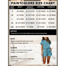 Paintcolors Women's Summer Short Sleeve Button Down Pockets Belted Elastic Waist Solid Color Jumpsuits Rompers - Navy Blue XL