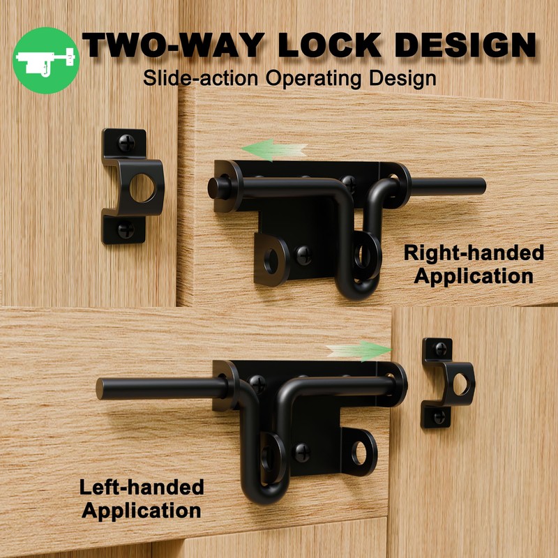 Heavy Duty Slide Bolt Gate Latch for Wooden Fence, 2