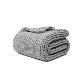YnM 100% Cotton Weighted Blanket, Handmade Chunky Knitted Throw, No fillers Design, Soft and Breathable, Machine Washable Bed Blanket for Sleep or Home Decor (Lighte Grey, 40x50 Inch, 10lbs)