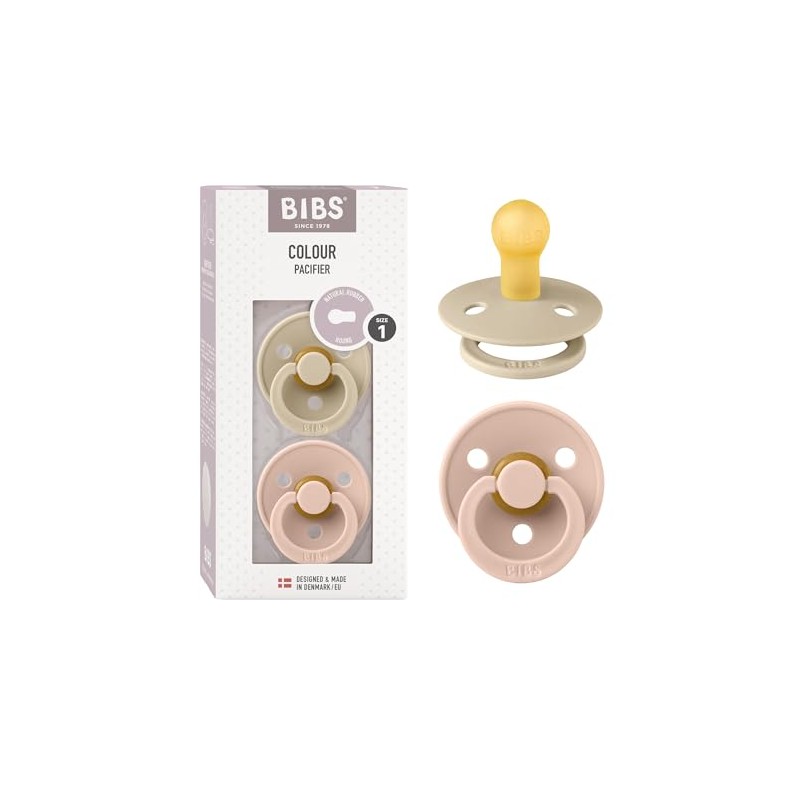 BIBS Pacifier Colour 2 PACK Latex Size 1 Vanilla/Blush