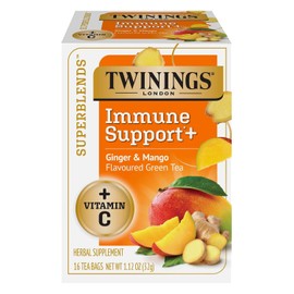 Twinings Twinings Superblends Immune Support+ Herbal Tea with Vitamin C, Ginger & Mango Flavoured Green Tea, 16 Count (Pack of 6), Enjoy Hot or Iced