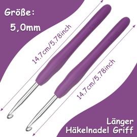 Coopay Crochet Hooks 5.0 mm, Pack of 2 Metal Crochet Hooks, Ergonomic Crochet Hook with Soft Grip for Arthritic Hands, TPR Handle Crochet Hooks for Beginners & Professionals, Comfortable Crochet Hook
