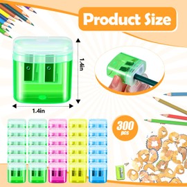 Geosar 300 Pcs Manual Pencil Sharpeners Bulk Small Dual Hole Pencil Sharpeners Handheld Crayon Sharpener with Lid for Classroom Office Donation Supplies