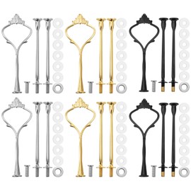 Patelai 6 Sets 3 Tier Cupcake Stand Fittings Cake Stand Hardware Kit Heavy Metal Cake Holder for Dessert Serving Trays Support Rod, Tiered Resin Plates, Crafts Making and Decoration (Black,Silver,Gold)