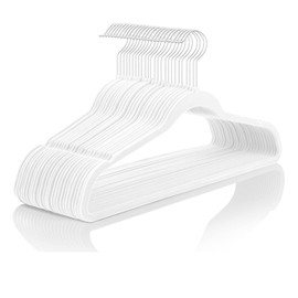 MIZGI Premium Velvet Hangers (50 Pack) Heavy Duty - Non Slip Felt Hangers - Velvet Suit Hanger White - White Coated Hooks,Space Saving Clothes Hanger