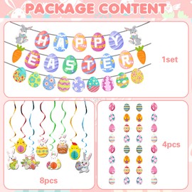 Harsever Happy Easter Banner, Easter Bunting Decorations, Easter Bunny Hanging Bunny Garland for Easter Decorations Home Party Decoration Favors Photo Props