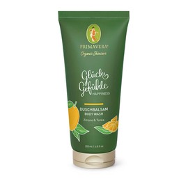 PRIMAVERA Glücksfühle Shower Balm 200 ml - Shower Gel, Natural Cosmetics - Lemon, Tonka Fragrance - Gently Cleanses, Moisturising - Vegan