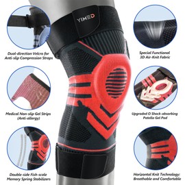 YIMED Non-Slip Knee Brace for Knee Pain Men Women, XXL, Red