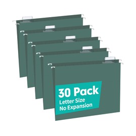 HERKKA Extra Capacity Hanging File Folders, 30 Pack Reinforced Letter Size Hanging Folders with Heavy Duty 0 Inch Expansion, Designed for Bulky Files, Green